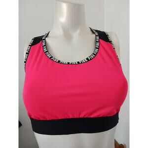 PINK Victoria's Secret Fluorescent Red Black Sports Bra Racerback Large Unpadded